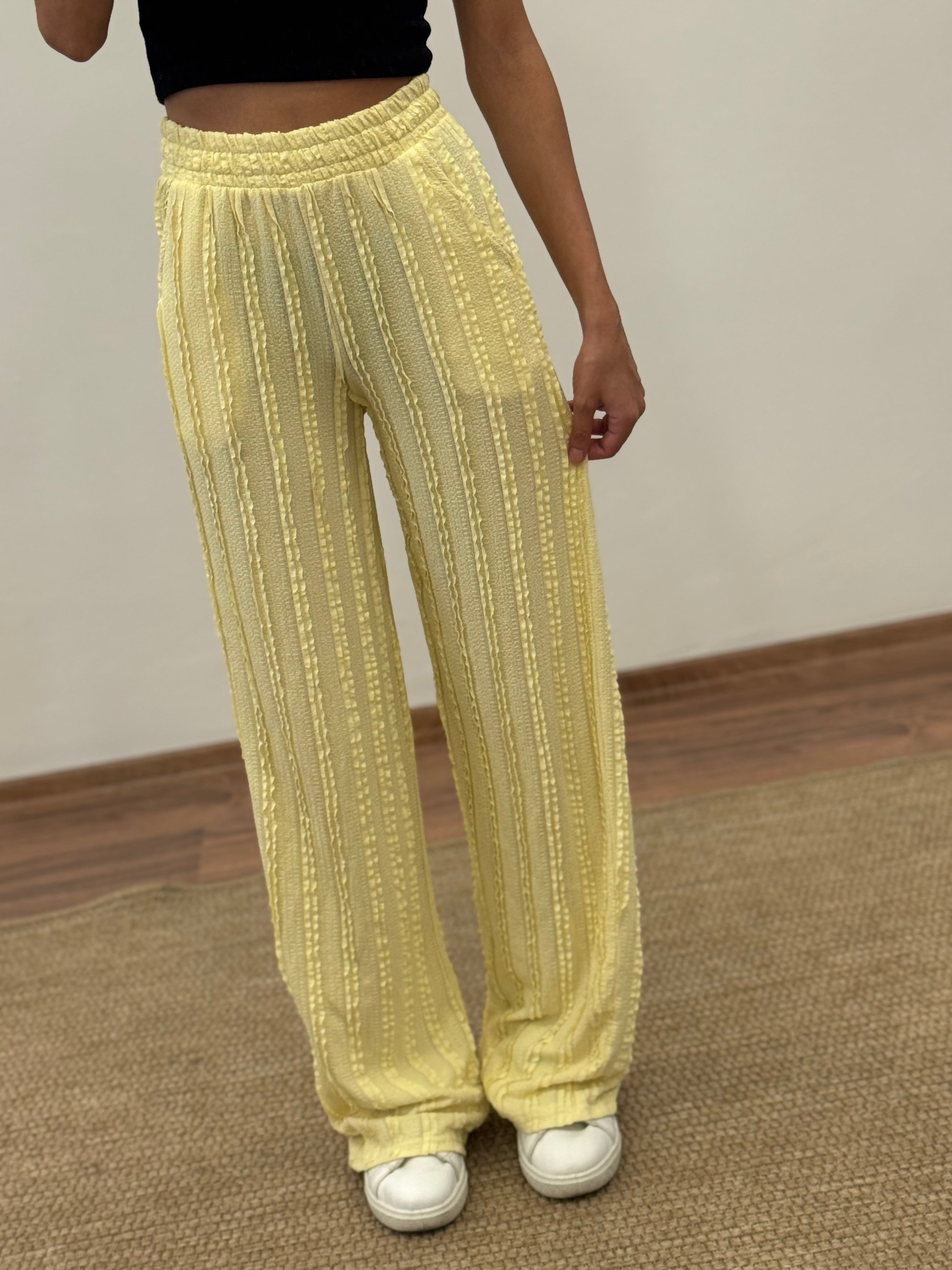 Gagari Kumaş Geniş Kesim Sarı Pantolon