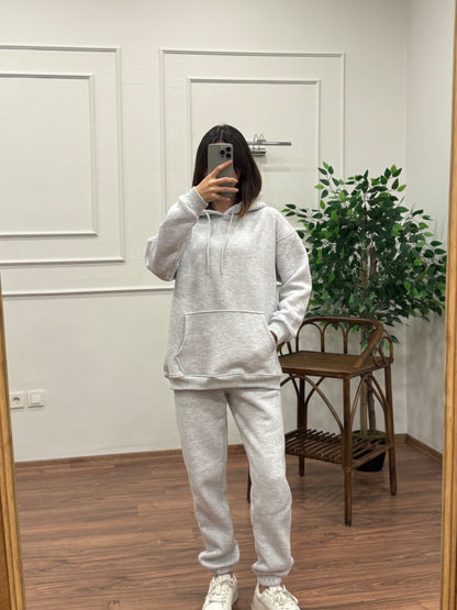 Miley Kapüşonlu Gri Eşofman Takımı