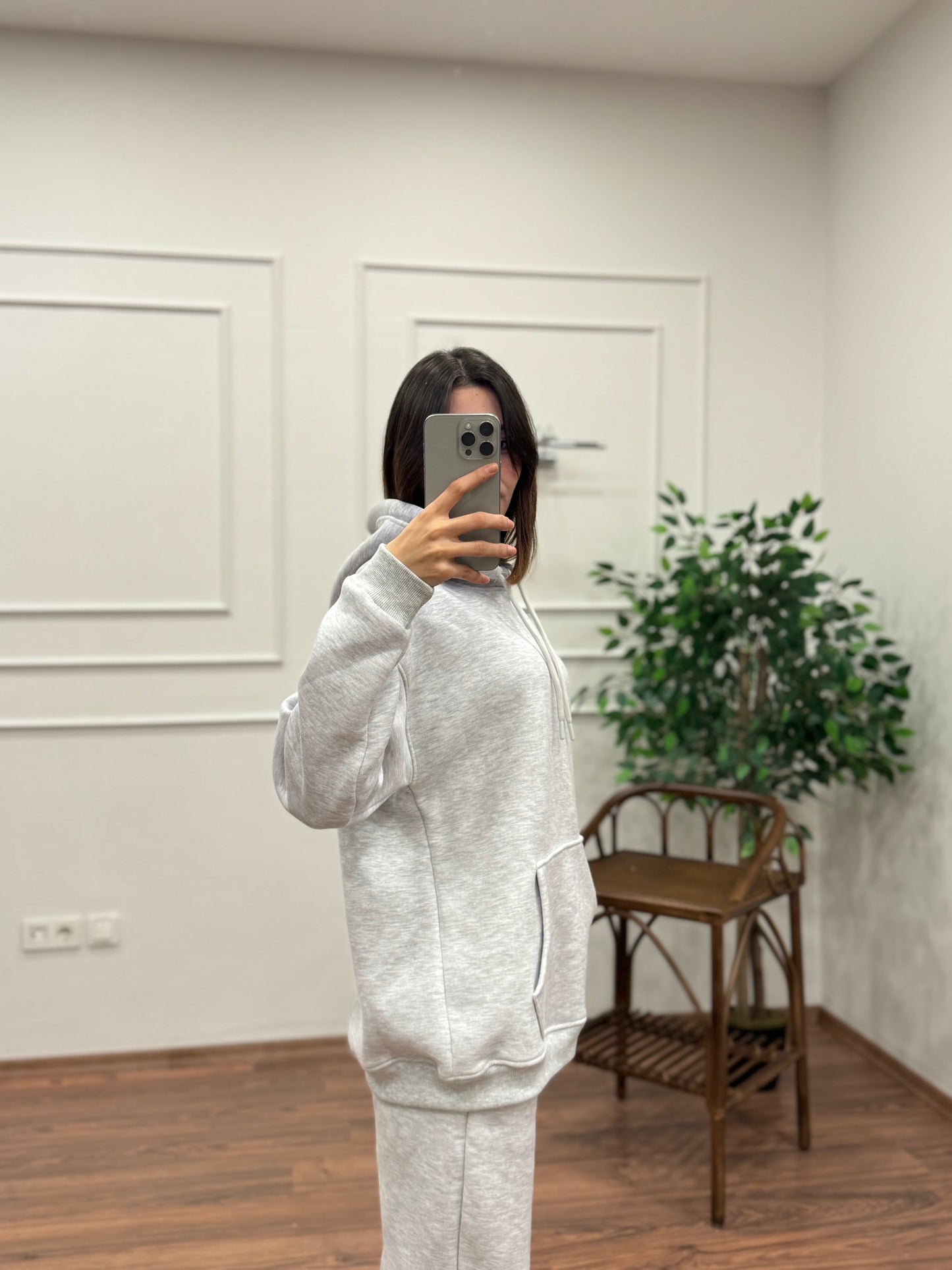 Miley Kapüşonlu Gri Eşofman Takımı