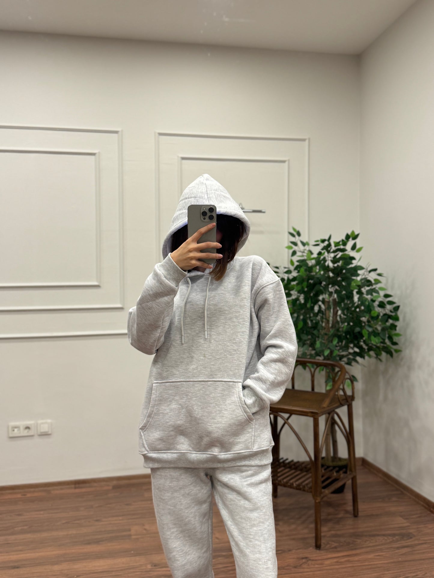 Miley Kapüşonlu Gri Eşofman Takımı