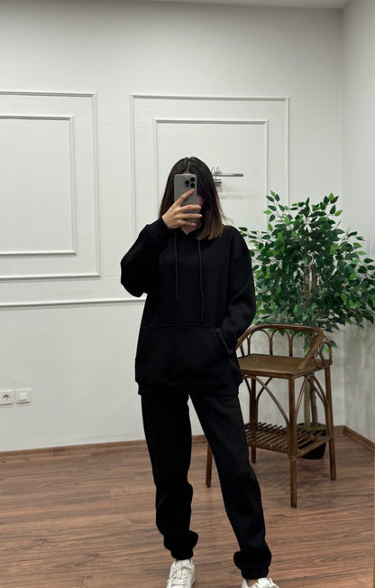 Miley Kapüşonlu Siyah Eşofman Takımı