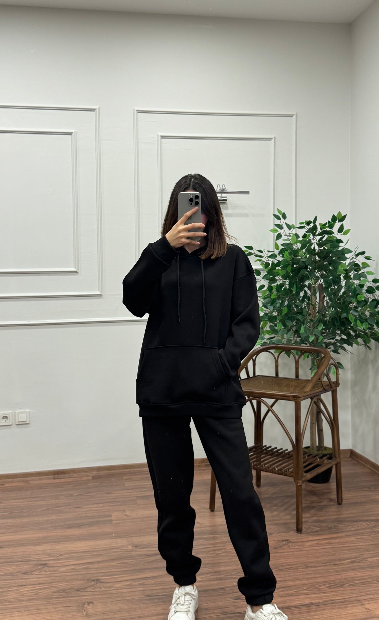 Miley Kapüşonlu Siyah Eşofman Takımı