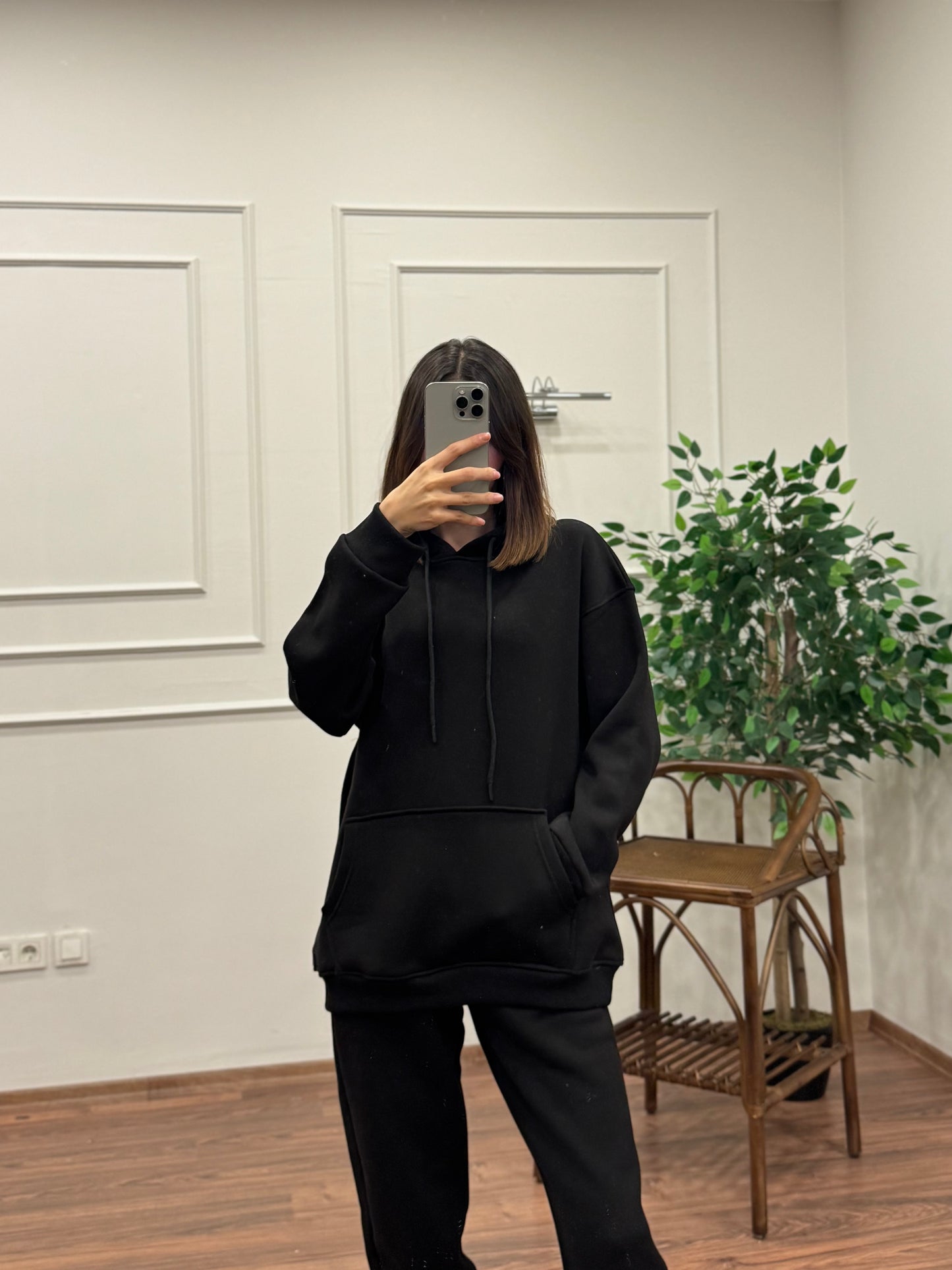 Miley Kapüşonlu Siyah Eşofman Takımı