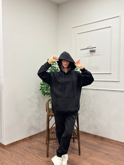 Miley Kapüşonlu Siyah Eşofman Takımı