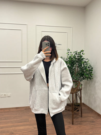 Lisa Kapüşonlu Gri Hoodie
