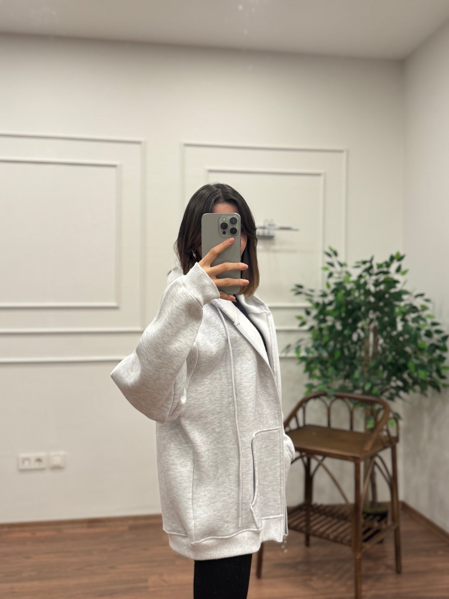 Lisa Kapüşonlu Gri Hoodie