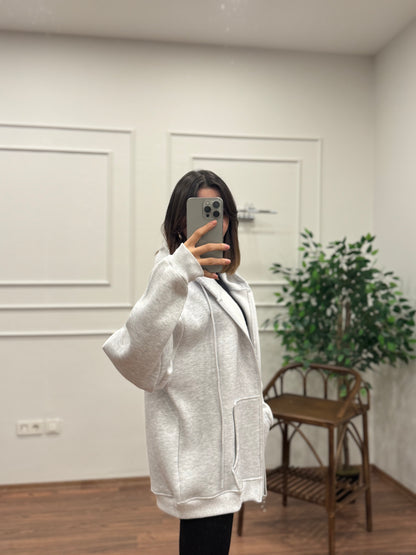 Lisa Kapüşonlu Gri Hoodie