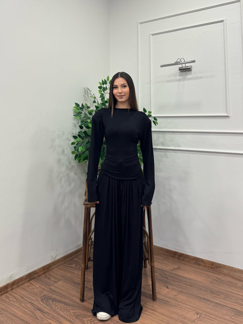 Amélie Viskon Vatkalı Bel Ayarlanabilir Siyah İkili Takım