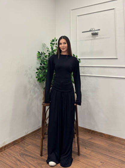 Amélie Viskon Vatkalı Bel Ayarlanabilir Siyah İkili Takım