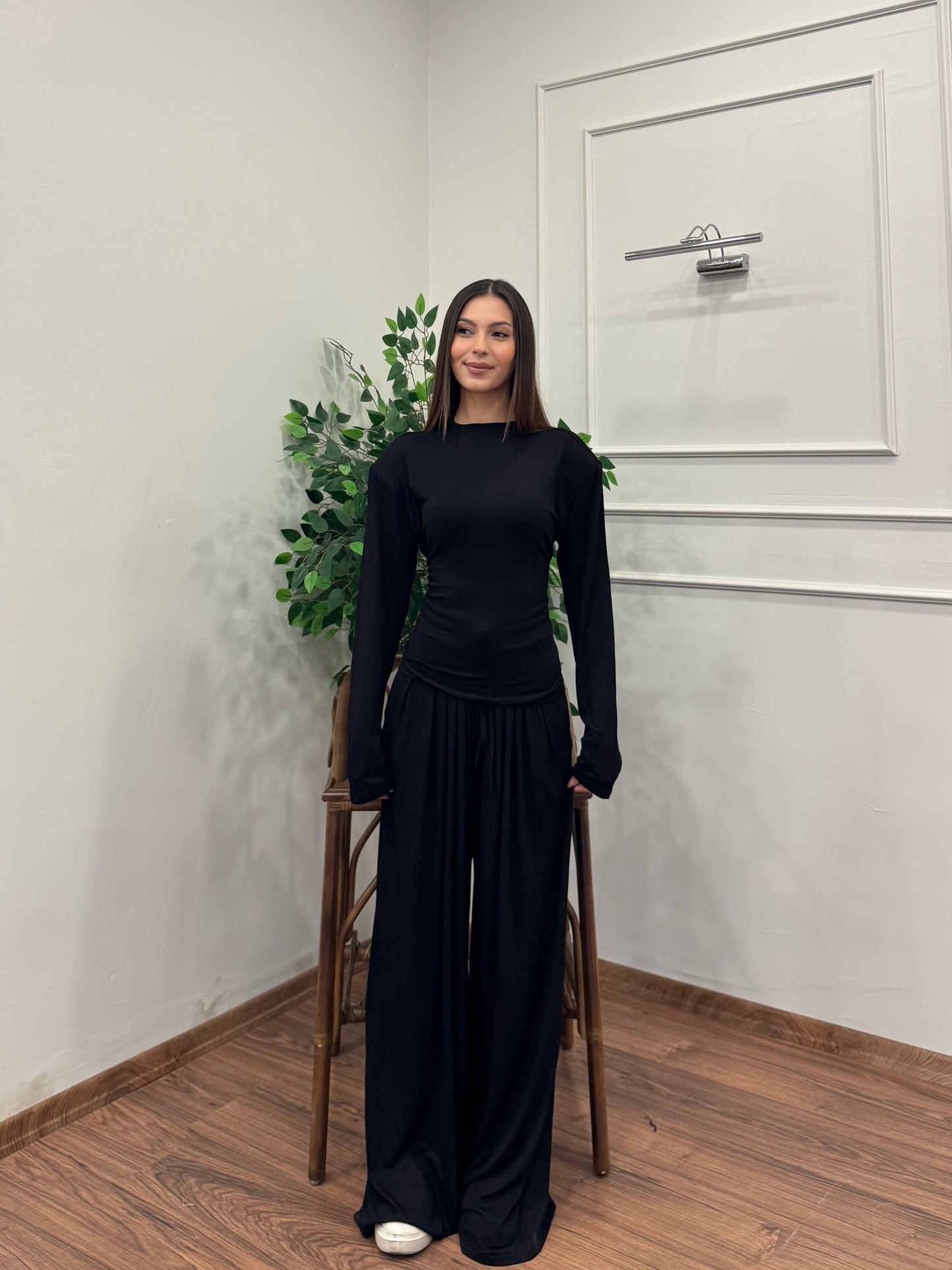 Amélie Viskon Vatkalı Bel Ayarlanabilir Siyah İkili Takım