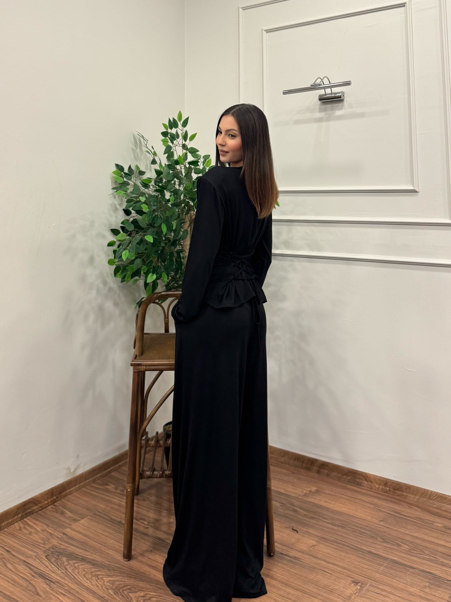 Amélie Viskon Vatkalı Bel Ayarlanabilir Siyah İkili Takım
