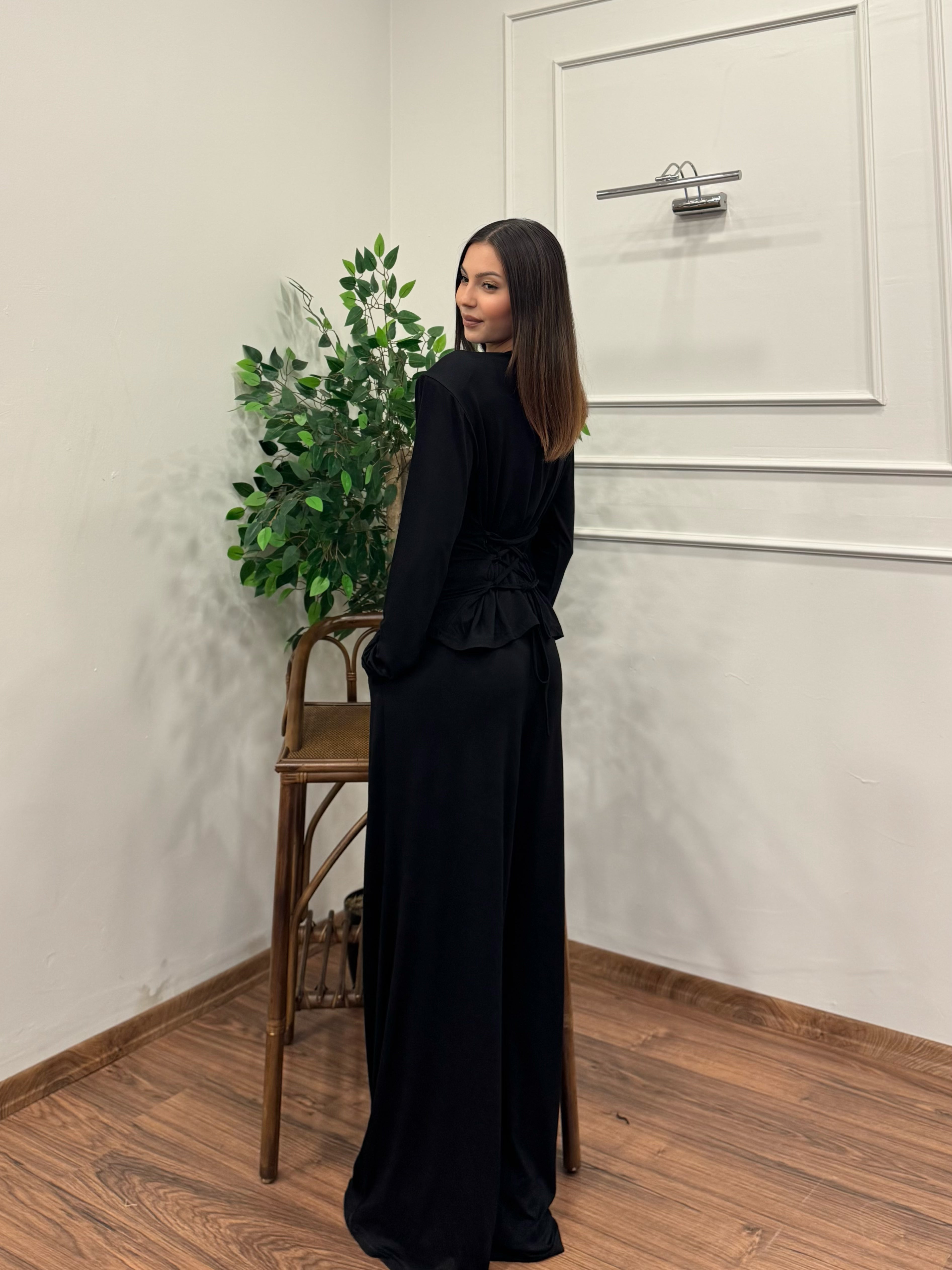 Amélie Viskon Vatkalı Bel Ayarlanabilir Siyah İkili Takım
