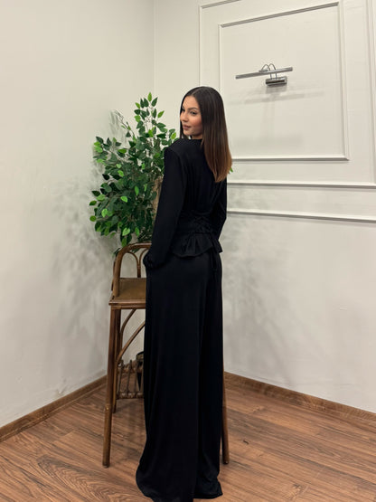 Amélie Viskon Vatkalı Bel Ayarlanabilir Siyah İkili Takım