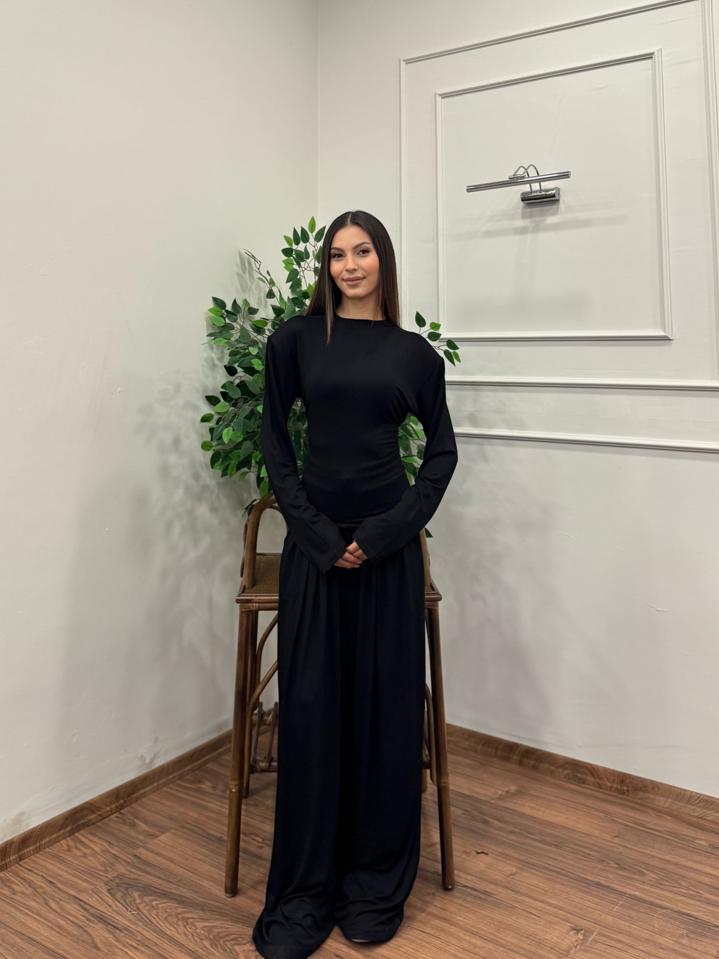 Amélie Viskon Vatkalı Bel Ayarlanabilir Siyah İkili Takım