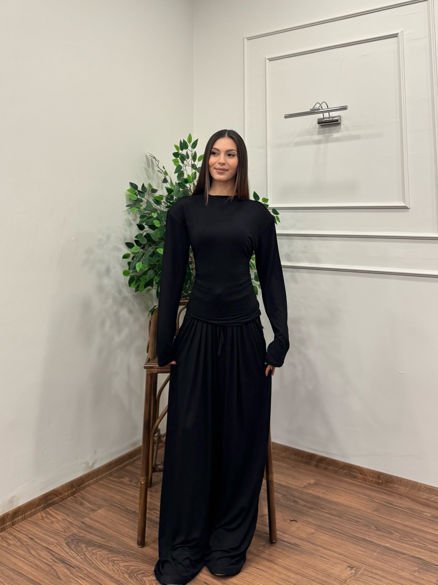 Amélie Viskon Vatkalı Bel Ayarlanabilir Siyah İkili Takım