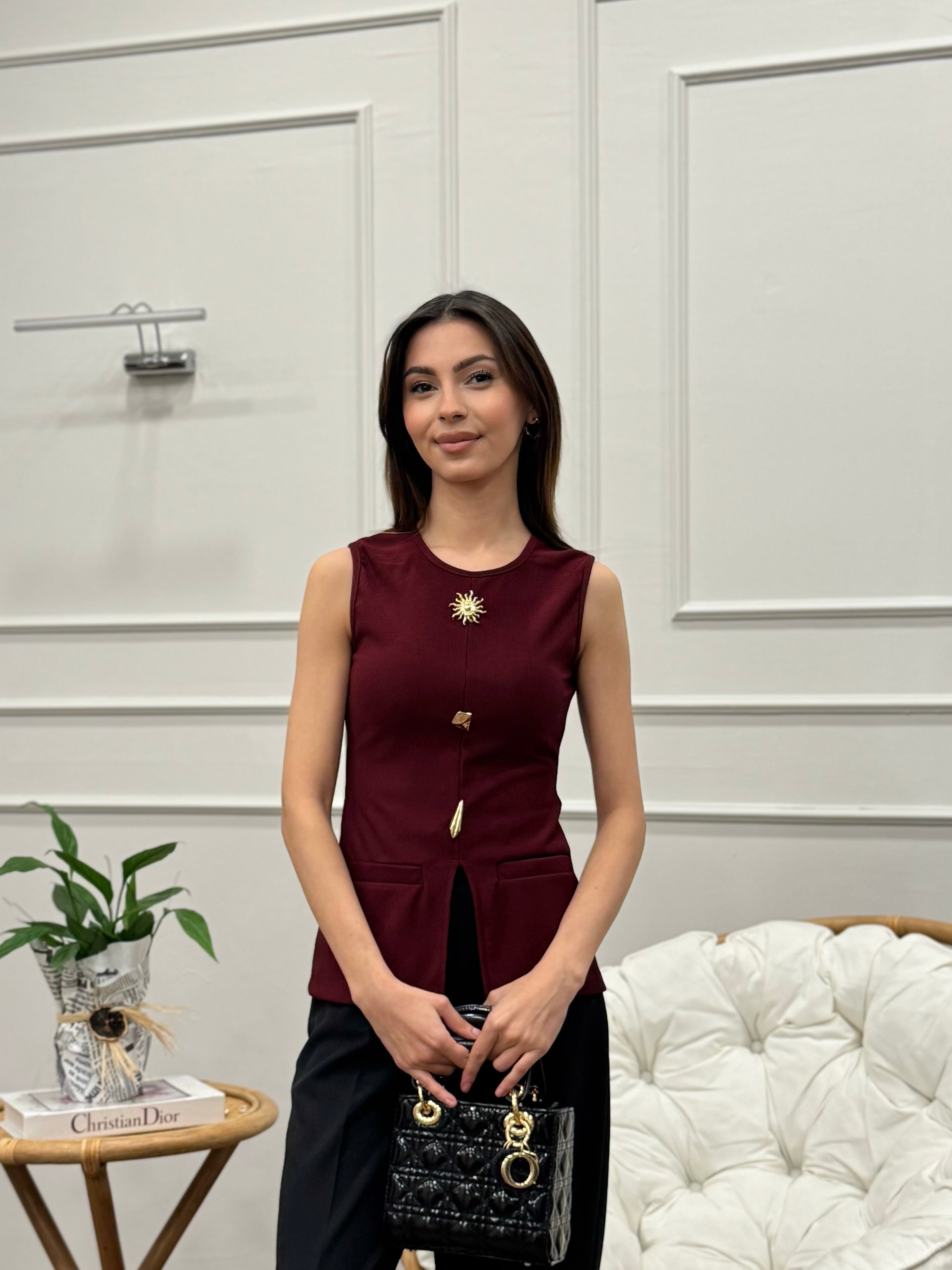 Aksesuar Detay Özel Tasarım Bordo Bluz