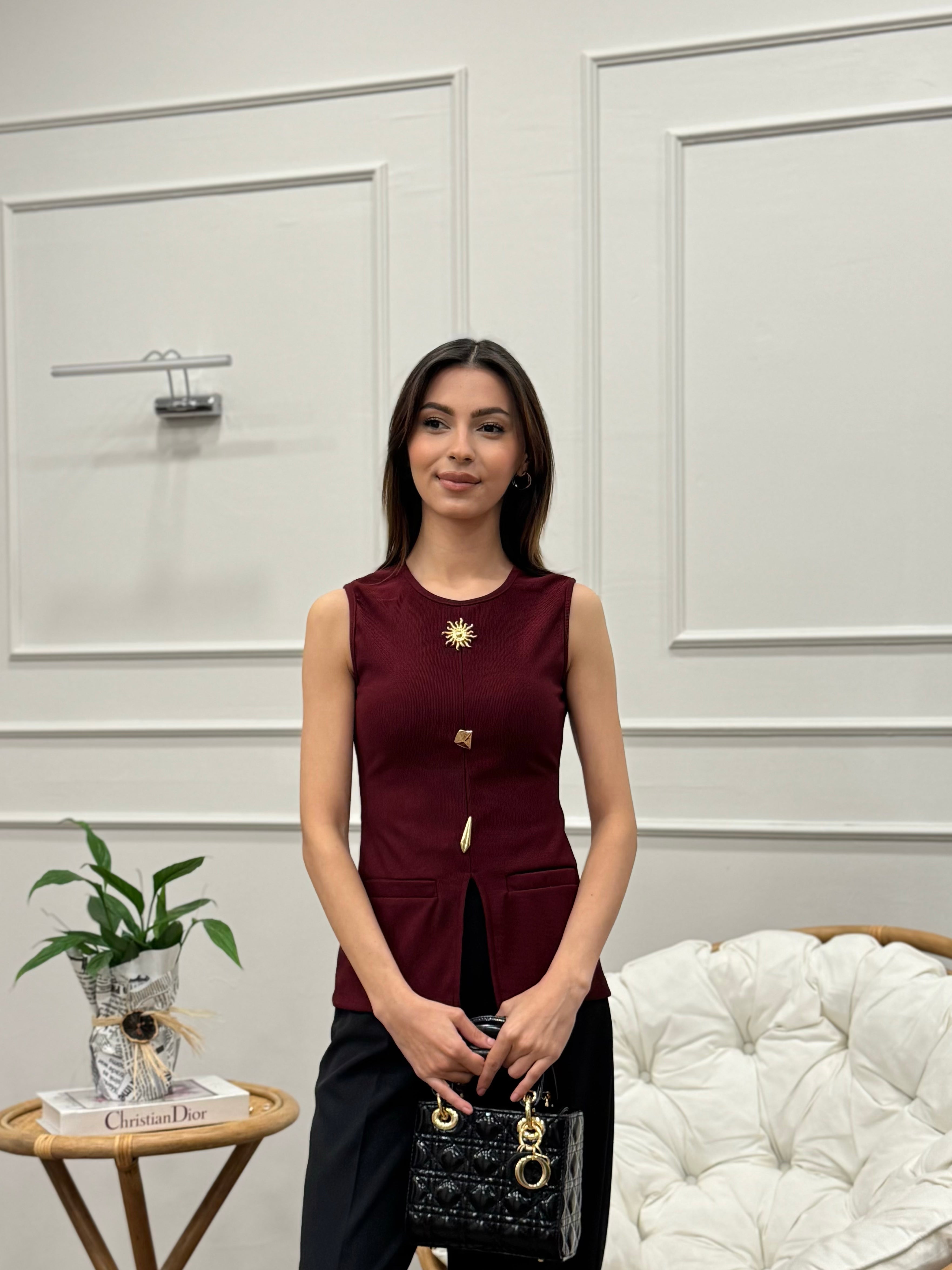 Aksesuar Detay Özel Tasarım Bordo Bluz