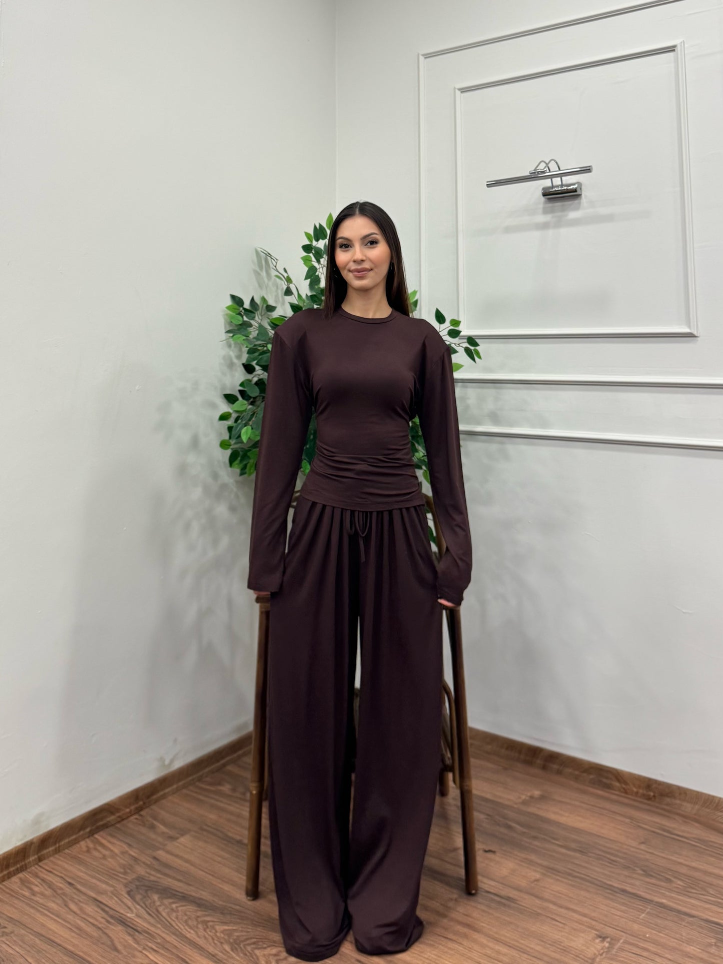 Amélie Viskon Vatkalı Bel Ayarlanabilir Kahverengi İkili Takım