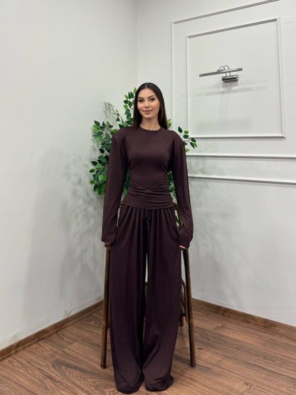 Amélie Viskon Vatkalı Bel Ayarlanabilir Kahverengi İkili Takım