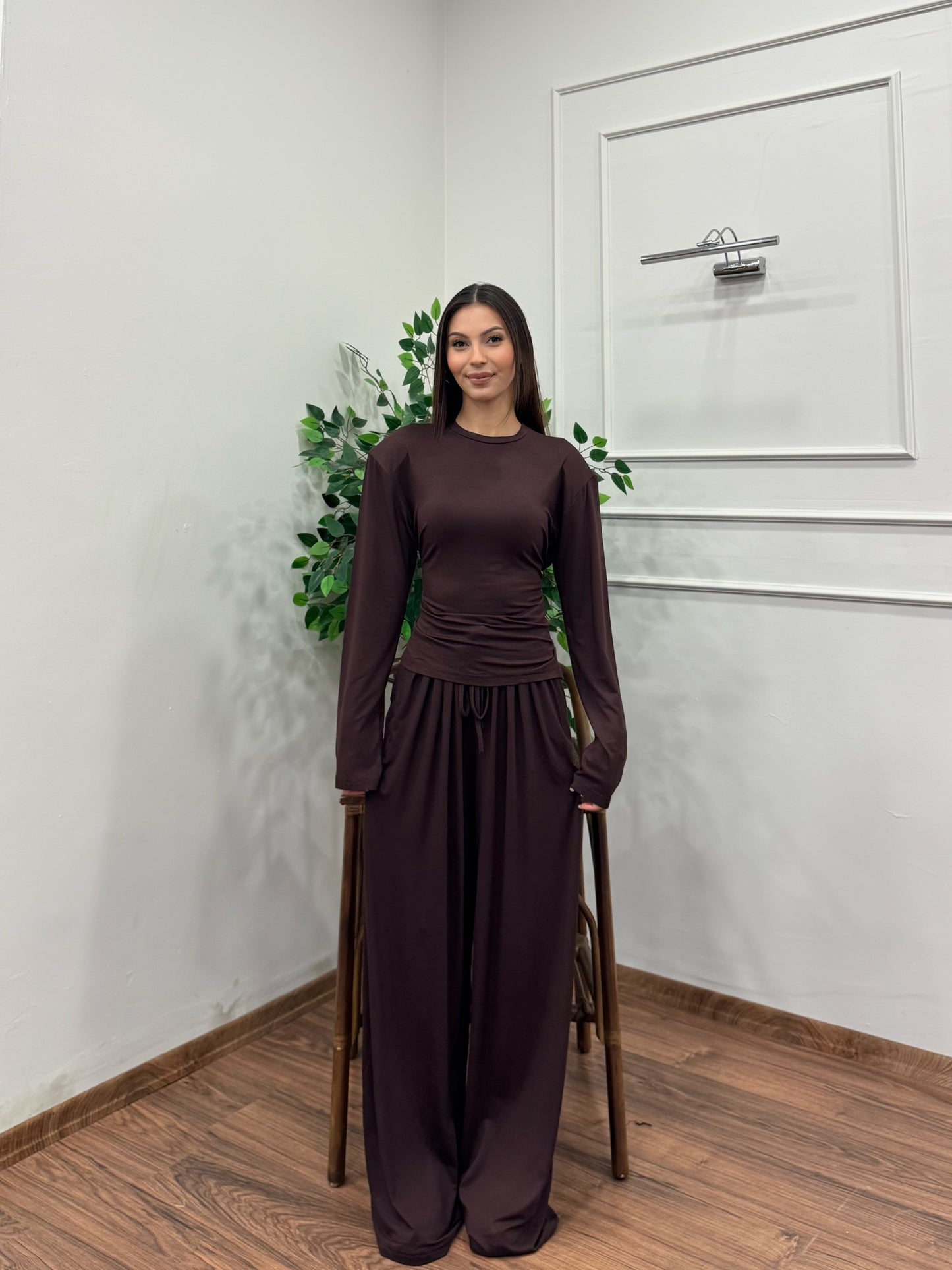 Amélie Viskon Vatkalı Bel Ayarlanabilir Kahverengi İkili Takım