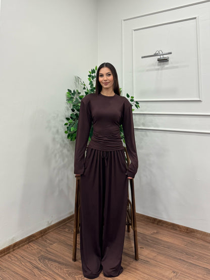 Amélie Viskon Vatkalı Bel Ayarlanabilir Kahverengi İkili Takım