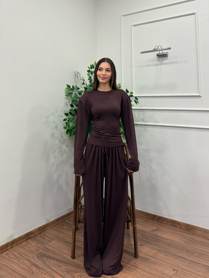 Amélie Viskon Vatkalı Bel Ayarlanabilir Kahverengi İkili Takım