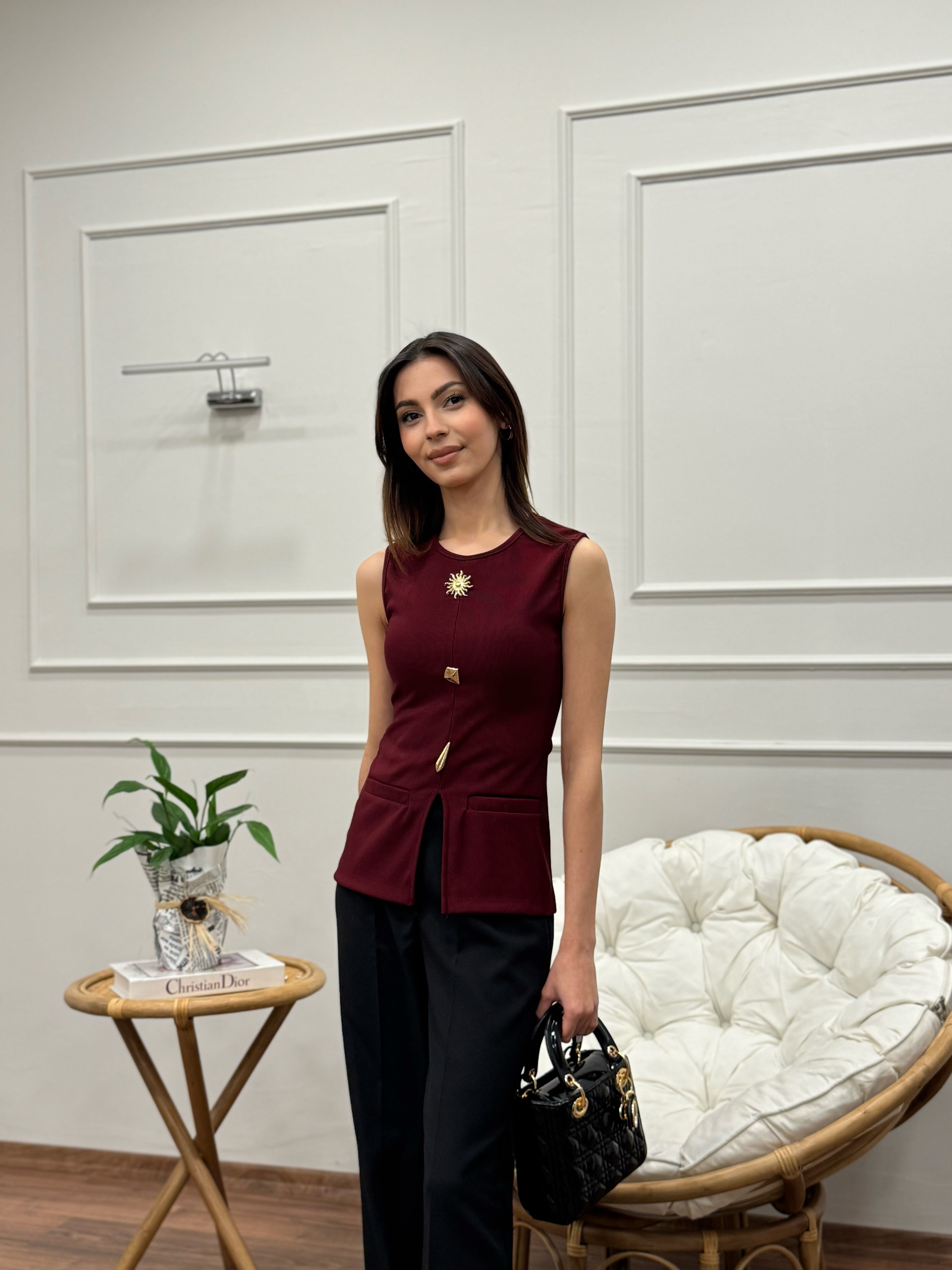 Aksesuar Detay Özel Tasarım Bordo Bluz