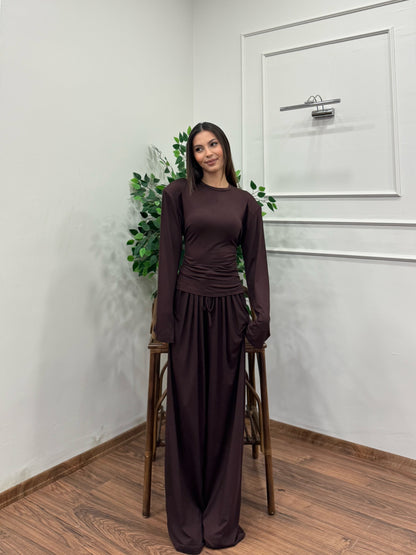 Amélie Viskon Vatkalı Bel Ayarlanabilir Kahverengi İkili Takım