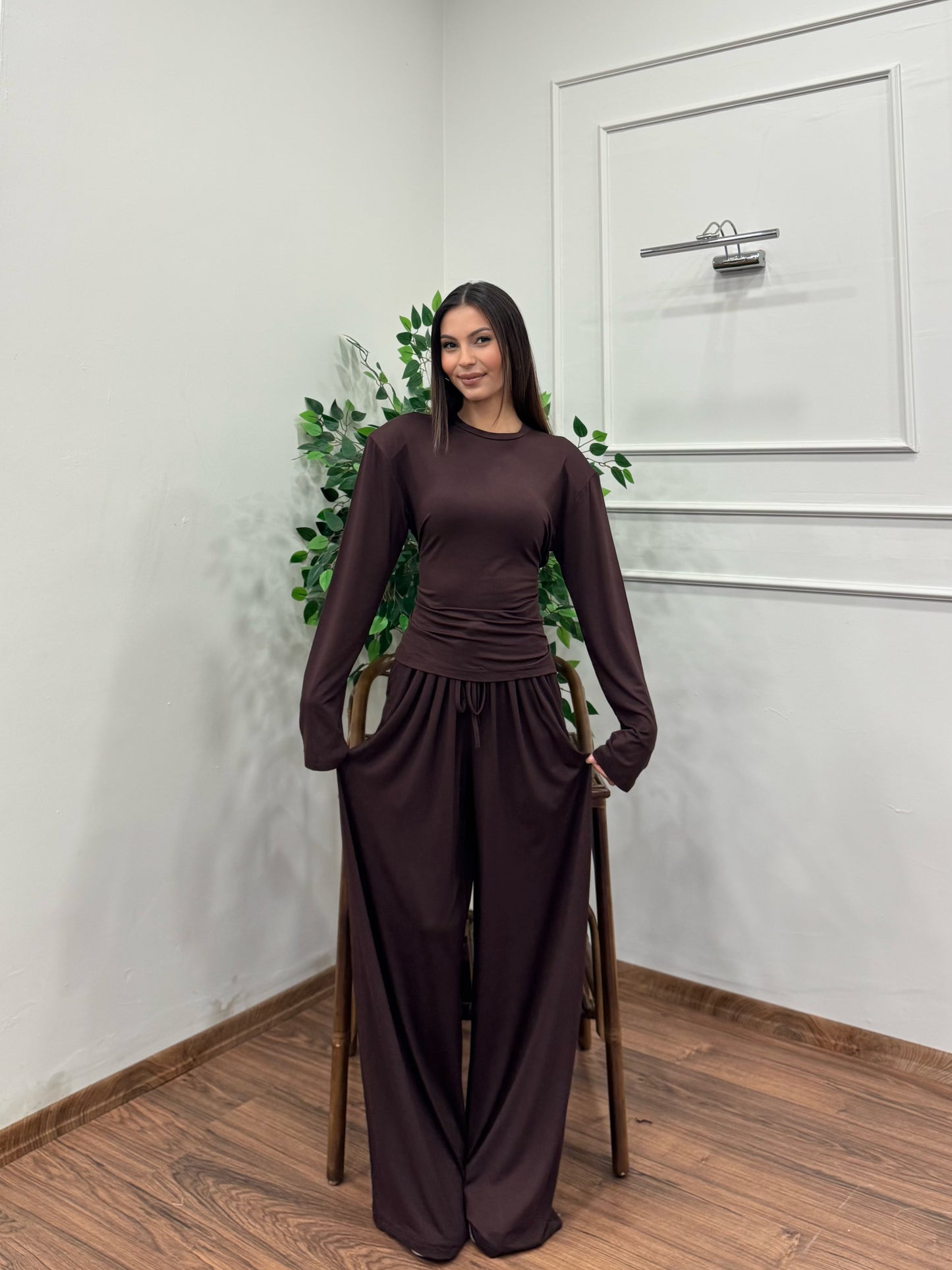 Amélie Viskon Vatkalı Bel Ayarlanabilir Kahverengi İkili Takım