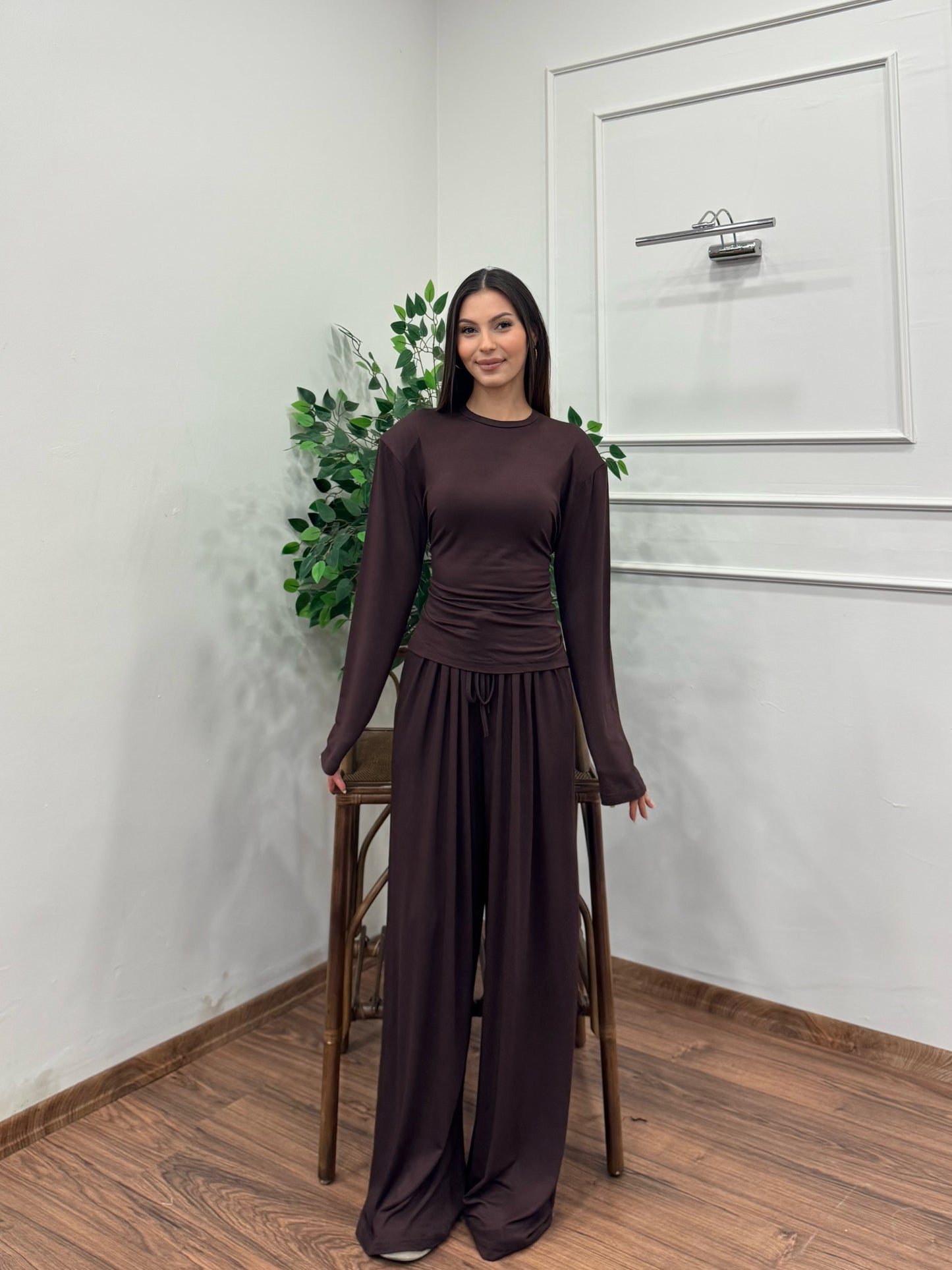 Amélie Viskon Vatkalı Bel Ayarlanabilir Kahverengi İkili Takım