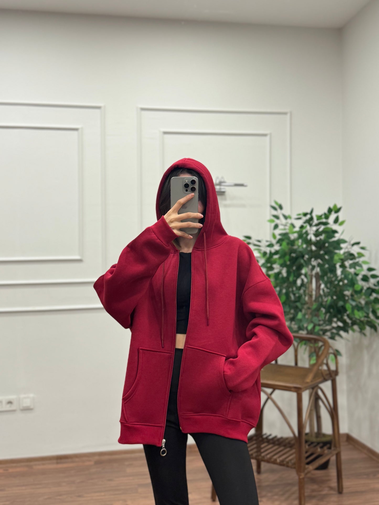 Lisa Kapüşonlu Bordo Hoodie