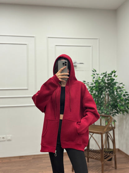 Lisa Kapüşonlu Bordo Hoodie