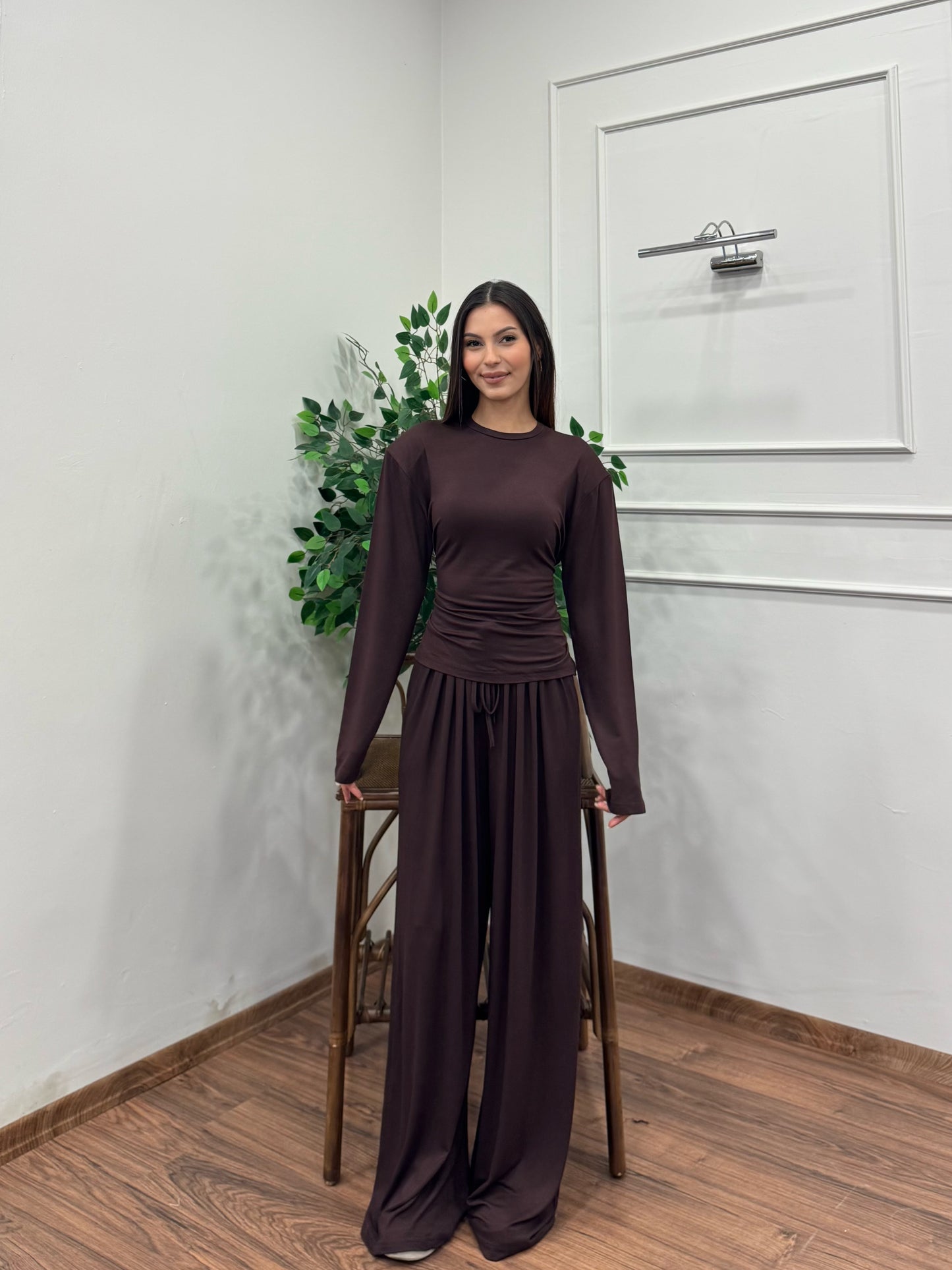 Amélie Viskon Vatkalı Bel Ayarlanabilir Kahverengi İkili Takım