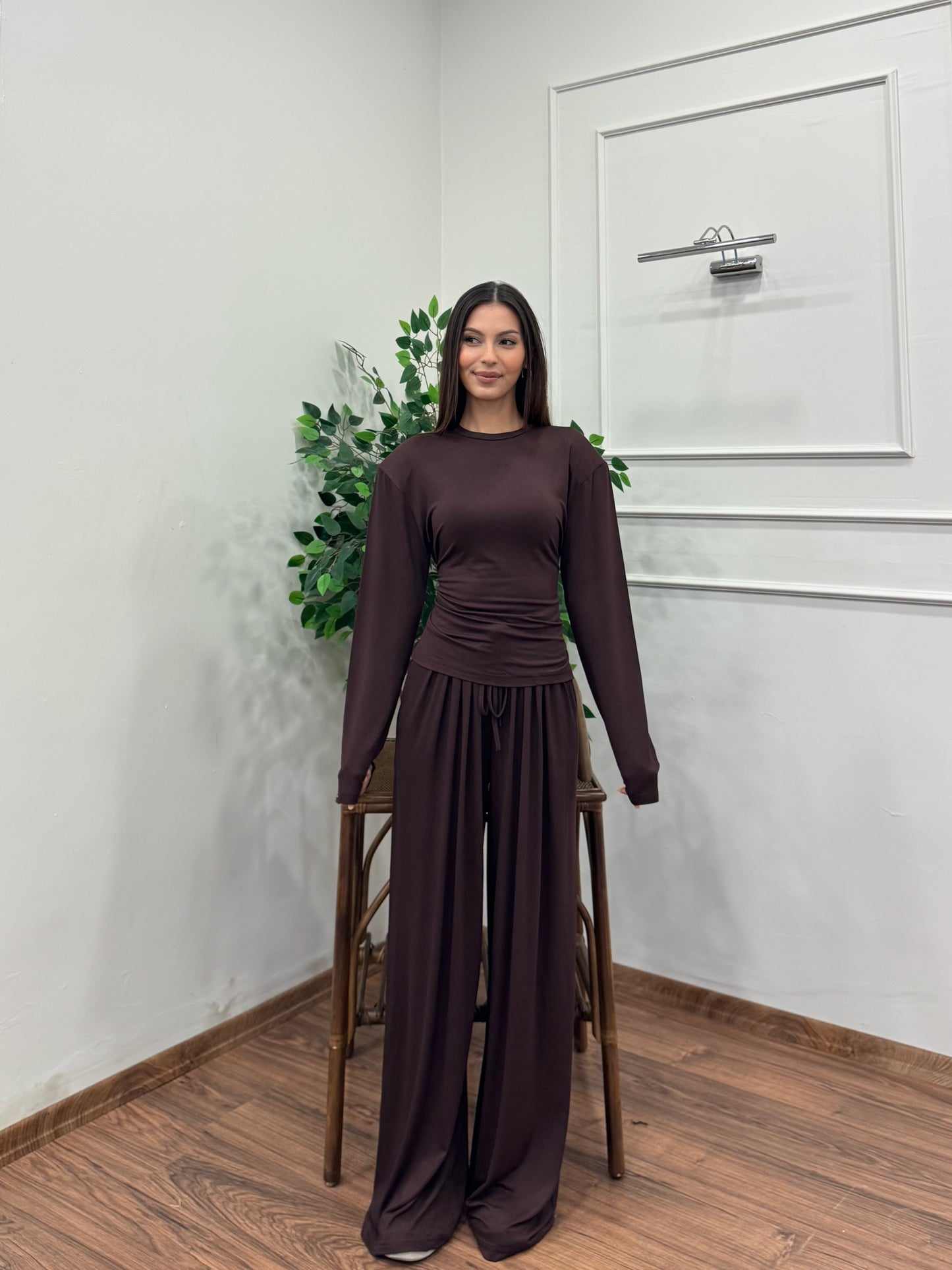 Amélie Viskon Vatkalı Bel Ayarlanabilir Kahverengi İkili Takım