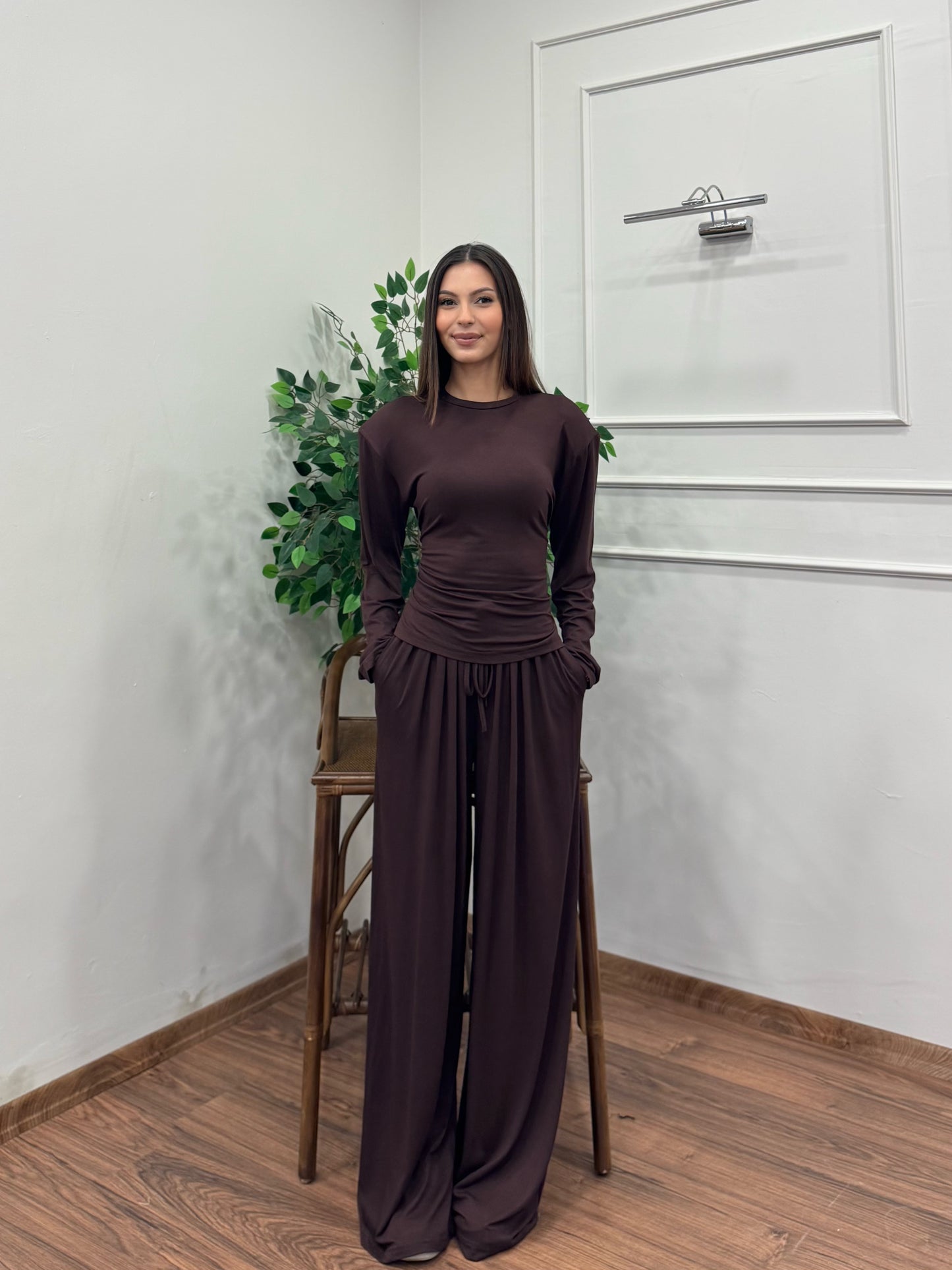 Amélie Viskon Vatkalı Bel Ayarlanabilir Kahverengi İkili Takım