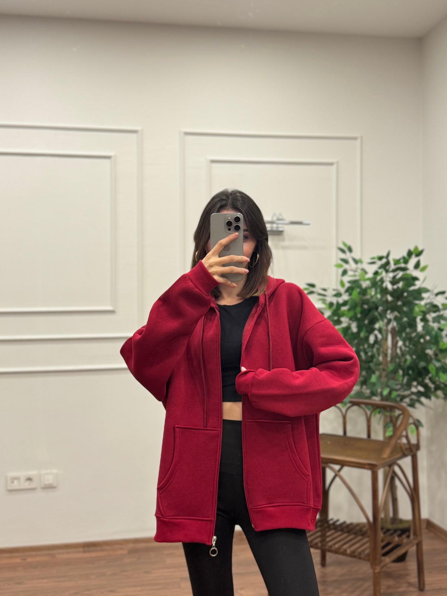 Lisa Kapüşonlu Bordo Hoodie