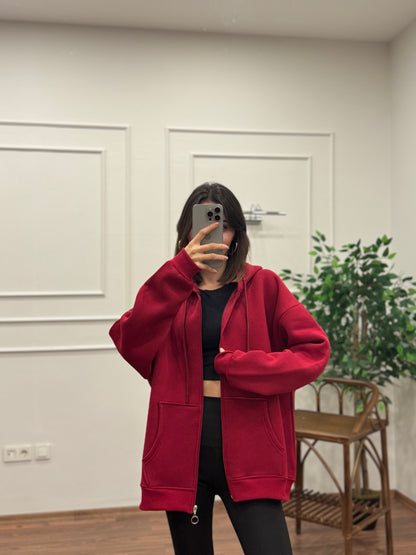 Lisa Kapüşonlu Bordo Hoodie