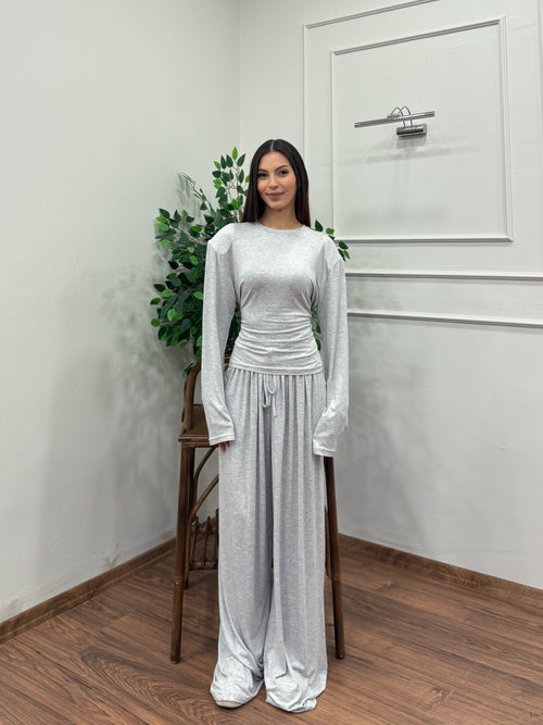 Amélie Viskon Vatkalı Bel Ayarlanabilir Gri İkili Takım