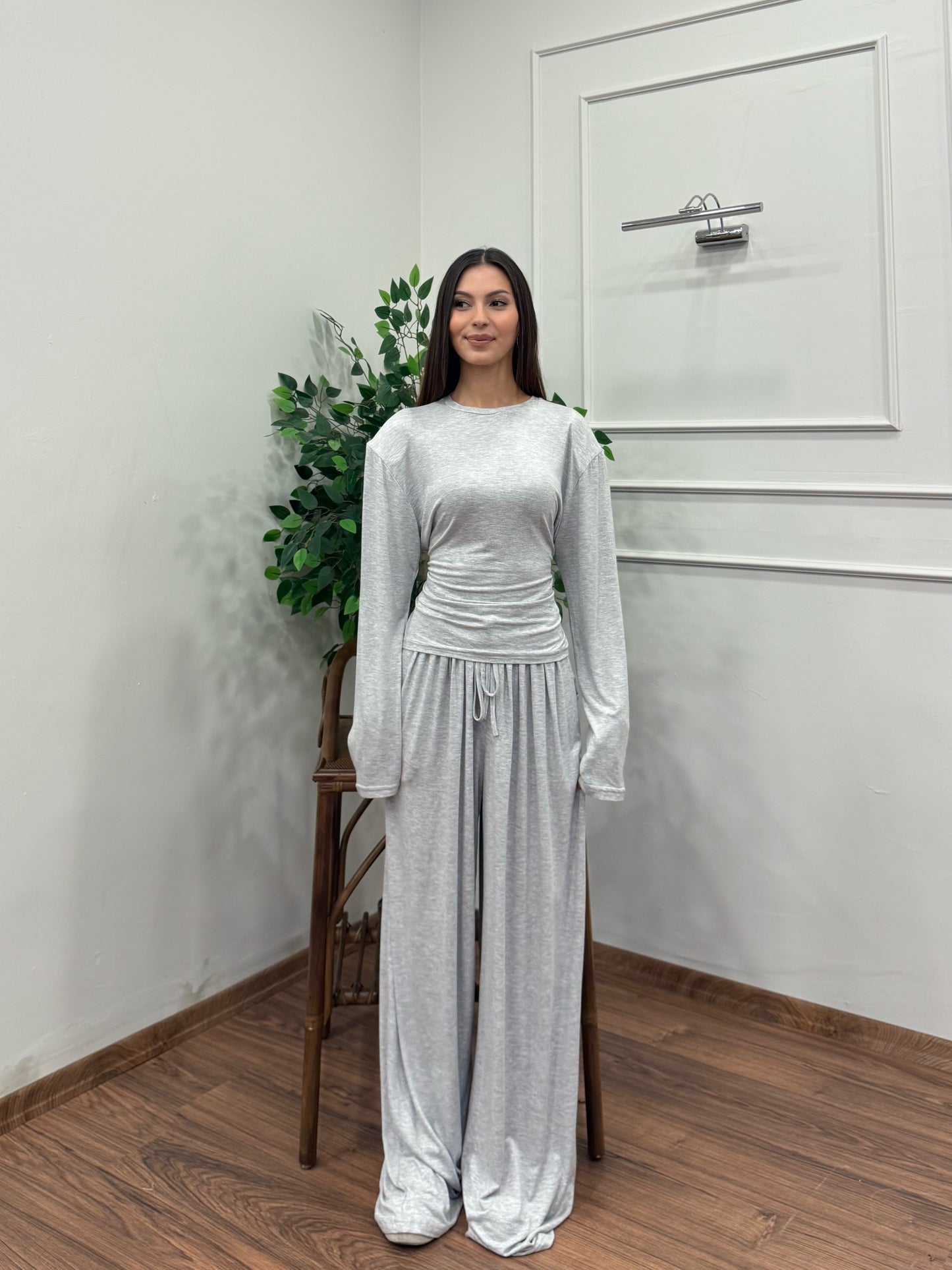 Amélie Viskon Vatkalı Bel Ayarlanabilir Gri İkili Takım