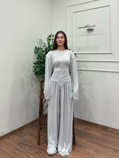 Amélie Viskon Vatkalı Bel Ayarlanabilir Gri İkili Takım