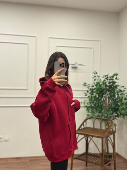 Lisa Kapüşonlu Bordo Hoodie