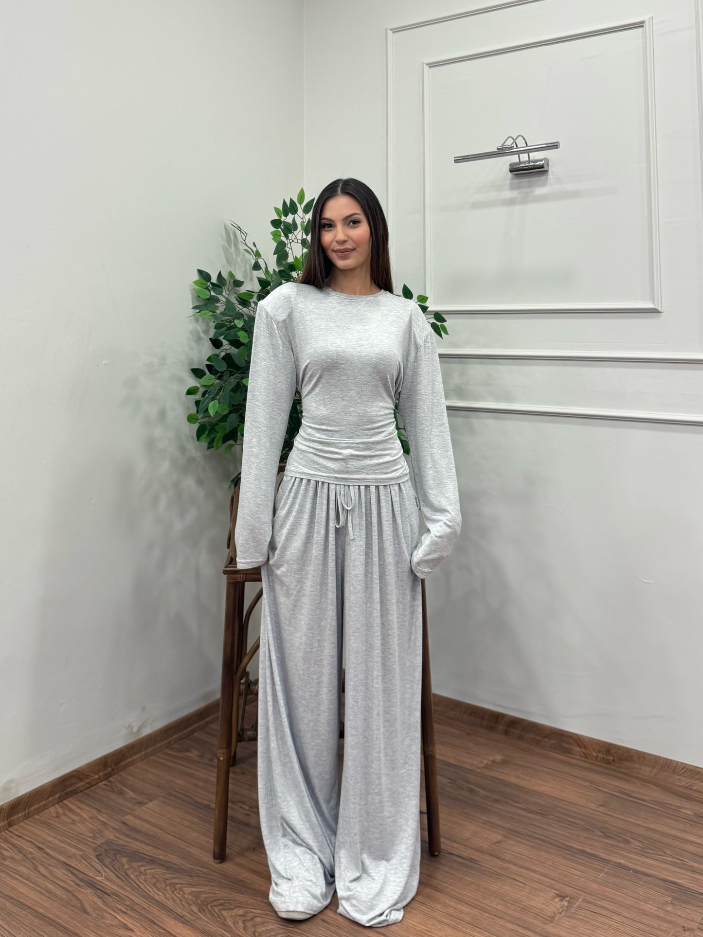Amélie Viskon Vatkalı Bel Ayarlanabilir Gri İkili Takım