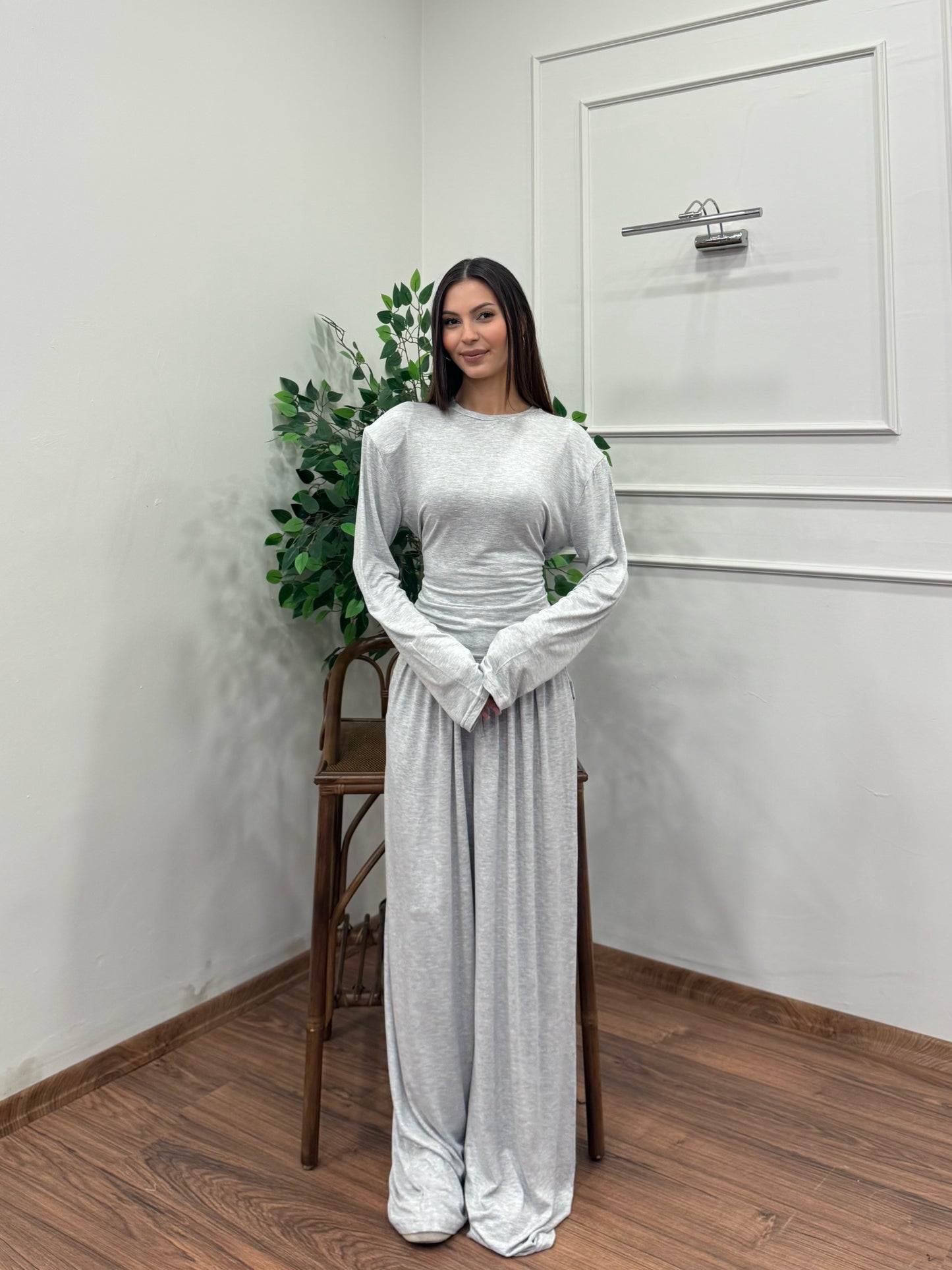 Amélie Viskon Vatkalı Bel Ayarlanabilir Gri İkili Takım