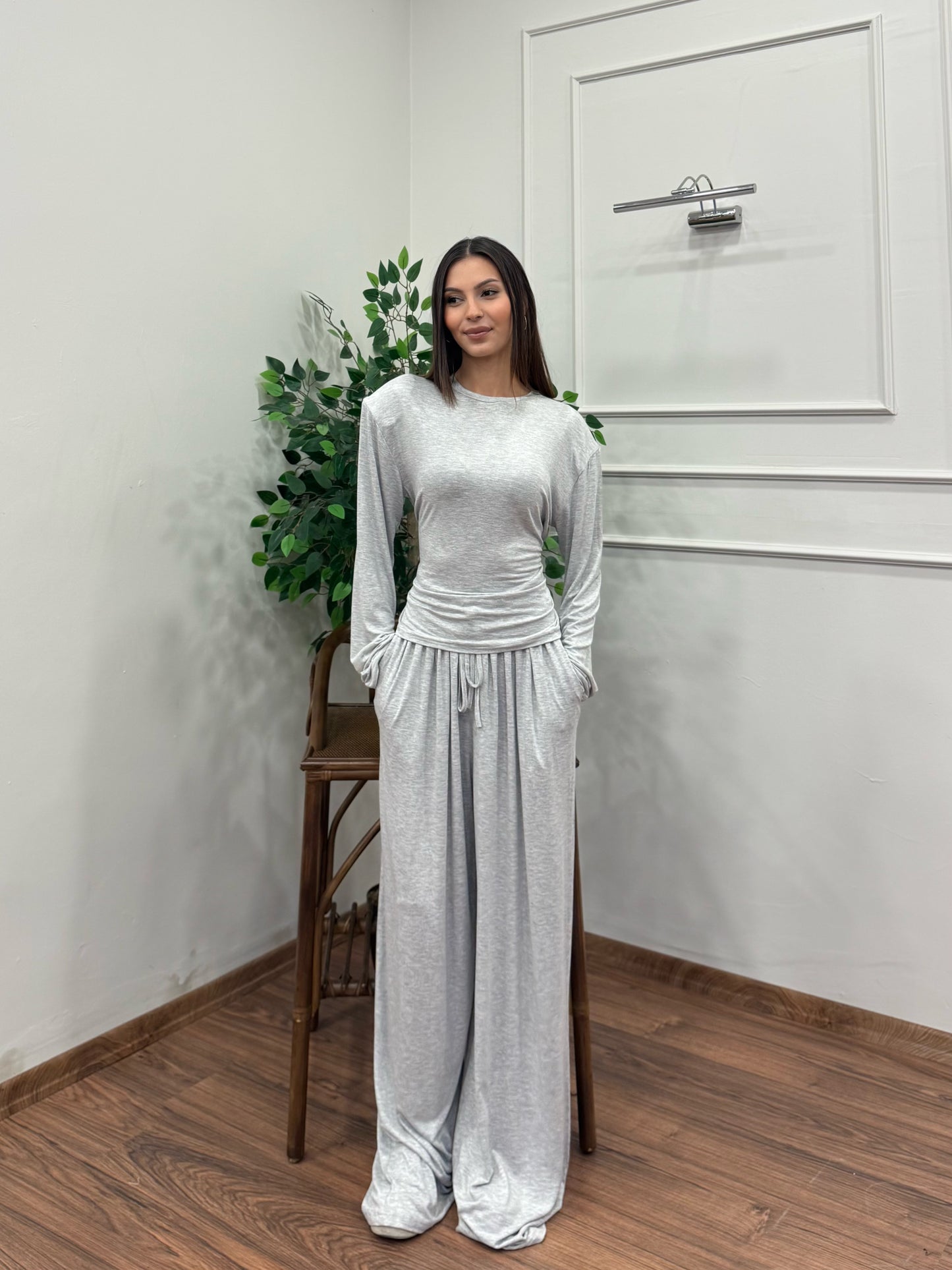 Amélie Viskon Vatkalı Bel Ayarlanabilir Gri İkili Takım