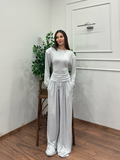 Amélie Viskon Vatkalı Bel Ayarlanabilir Gri İkili Takım