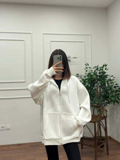 Lisa Kapüşonlu Beyaz Hoodie