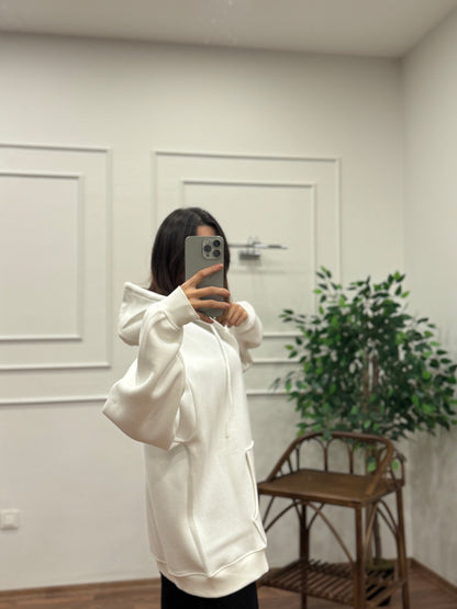 Lisa Kapüşonlu Beyaz Hoodie