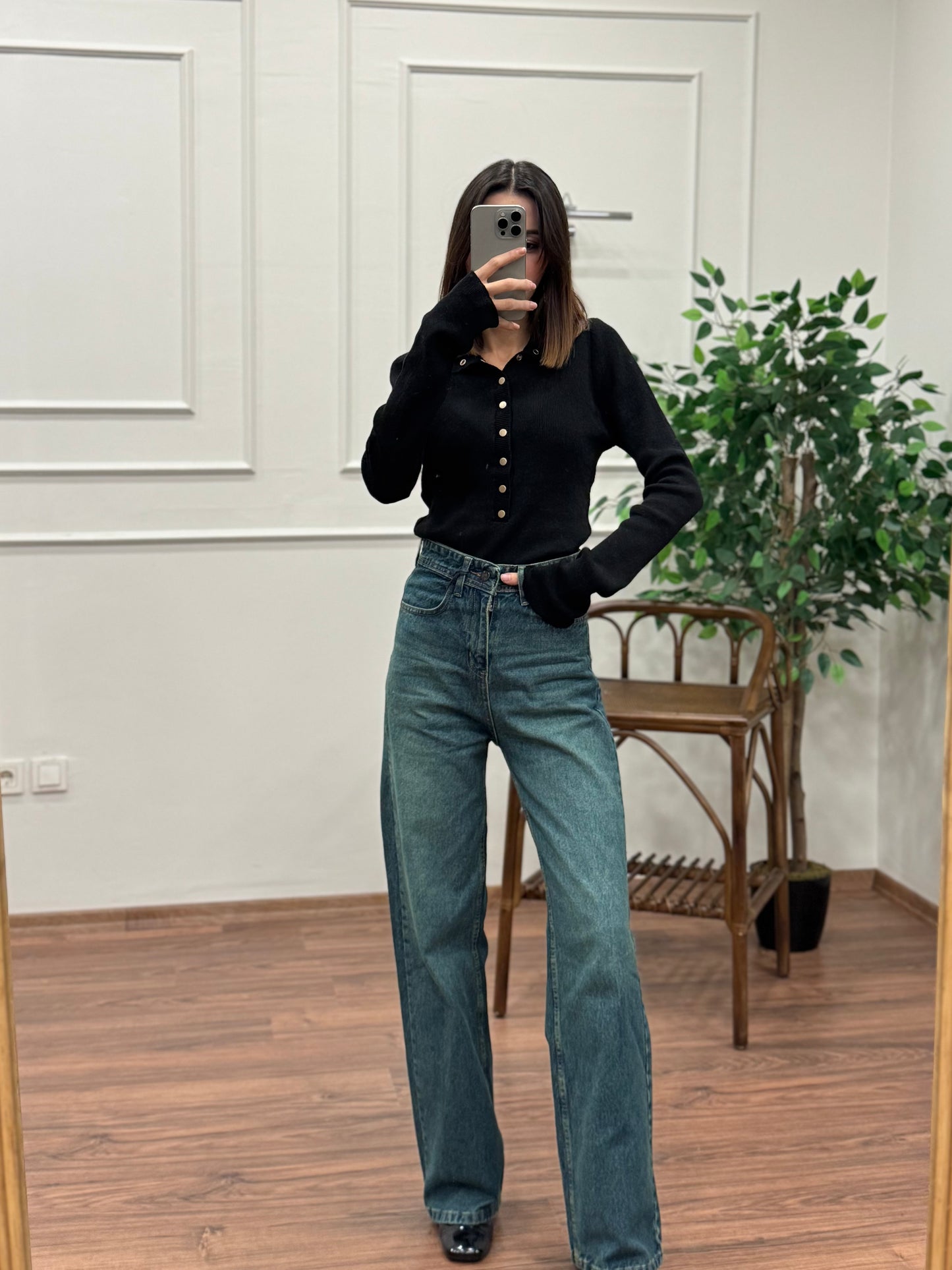 Wide Leg Yeşil Yıkamalı Jean
