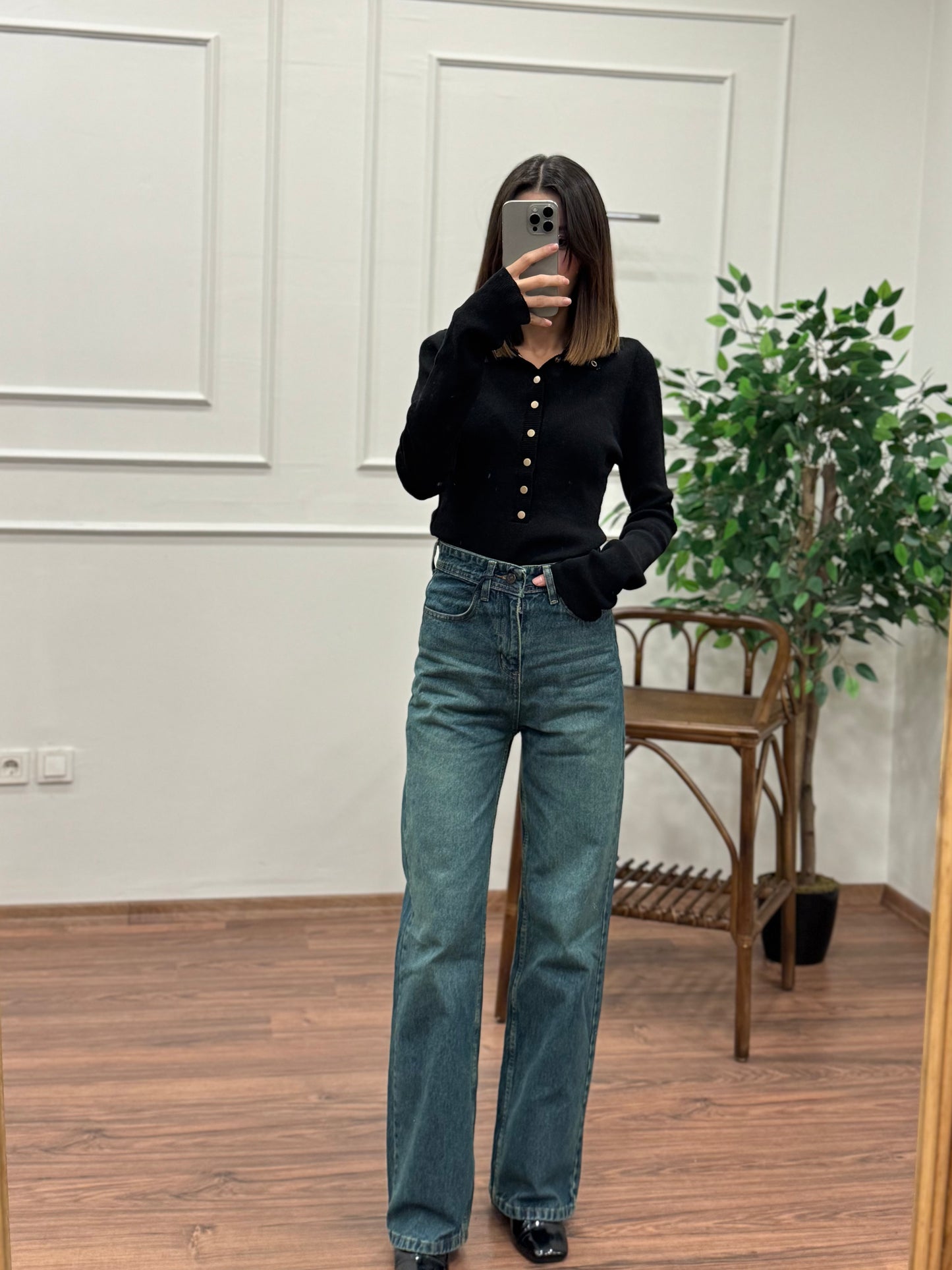 Wide Leg Yeşil Yıkamalı Jean