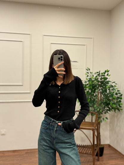 Cozy Triko Siyah Bluz